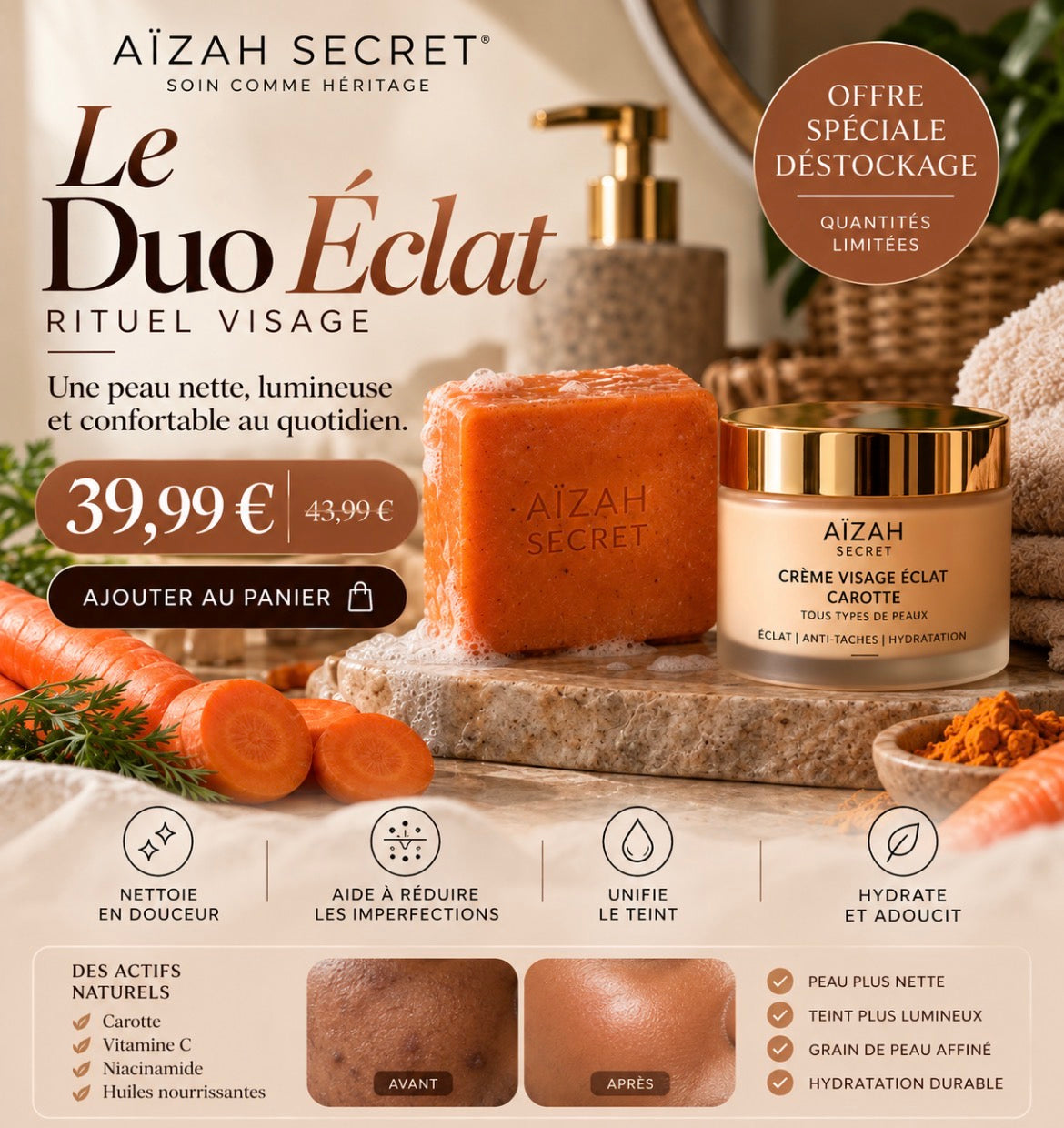 Duo Éclat  Savon Carotte & Crème Visage